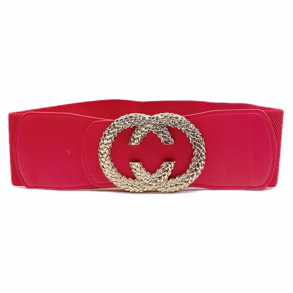 Gold & Red Vegan Leather Wide Waist Statement Belt